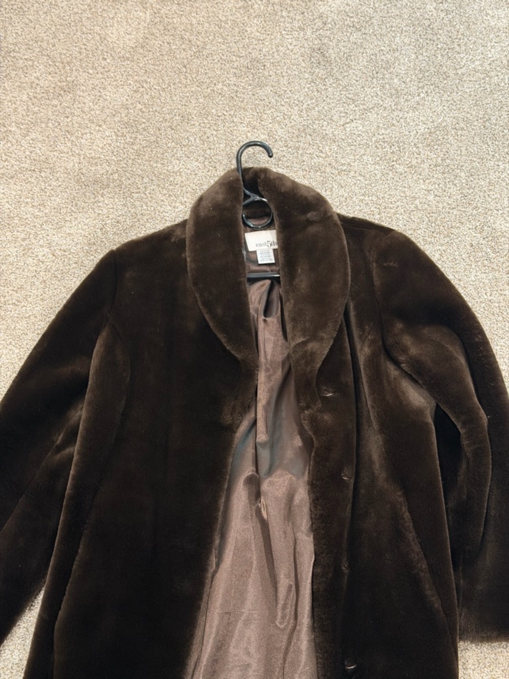 East 5th Dark Brown Faux-Fur Shawl Collar Pea Coat